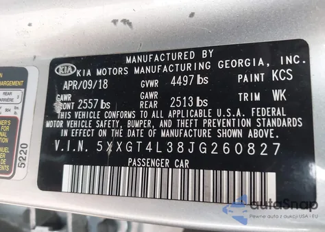 2018 Kia Optima Lx from USA, damaged, VIN 5XXGT4L38JG260827